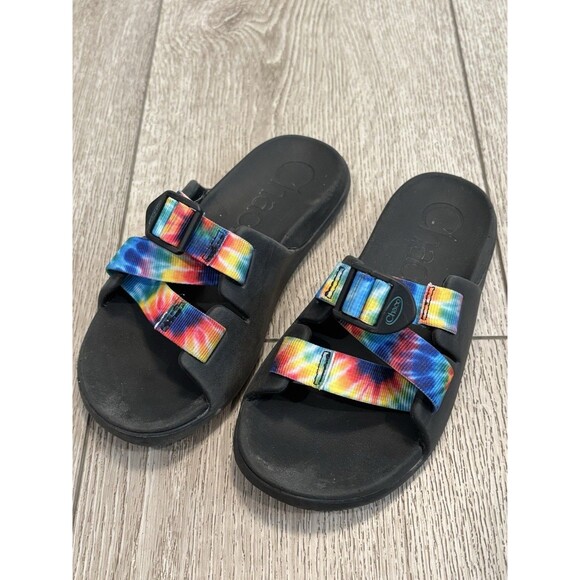 Chaco Chillos Slides / Slip On Sandals Tie Dye Straps Black Youth Size 2 Outdoor - Picture 1 of 5